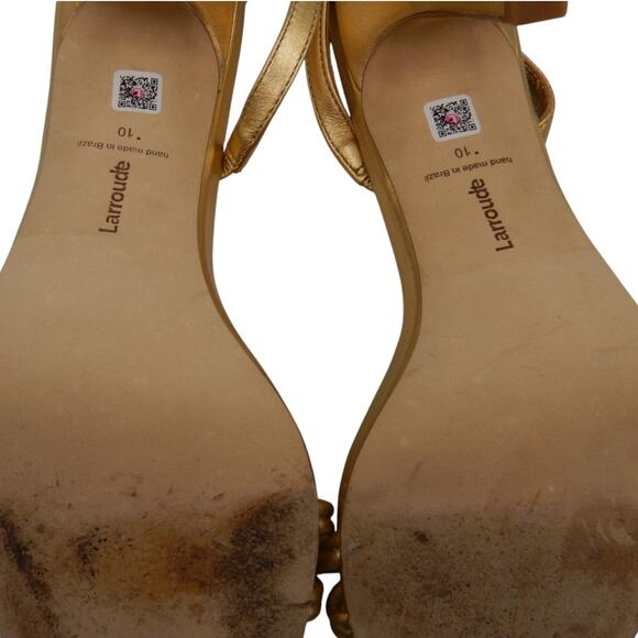 Larroude Anne Slingback Heels Sandals Gold Metallic Leather Size 10 - Picture 7 of 7